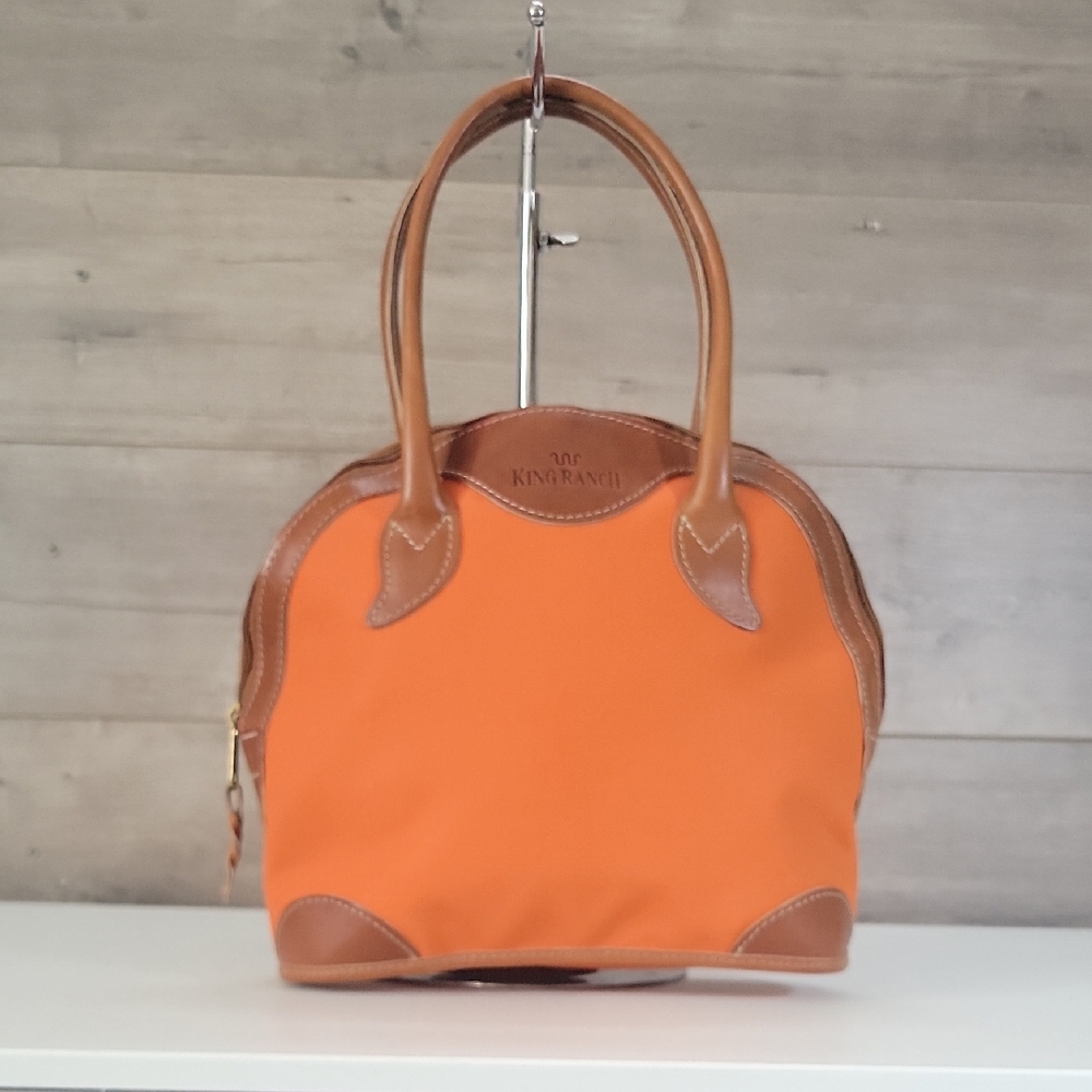 King Ranch Orange La Bolsa Leather Canvas Dome Shoulder Bag Tote Purse Hobo